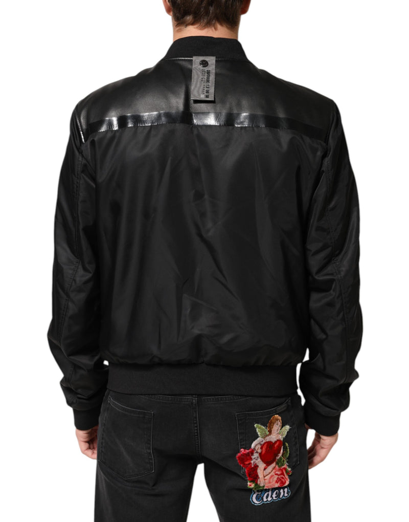 Dolce & Gabbana zwart leren nylon blousonjack met volledige rits