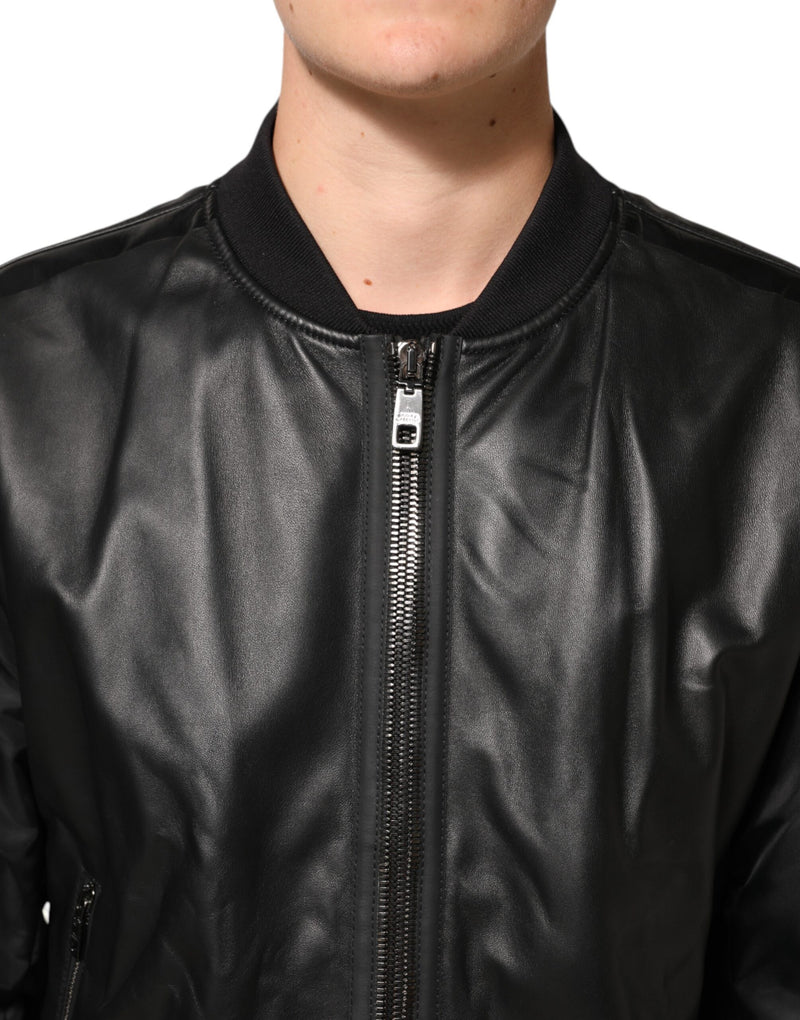Dolce & Gabbana zwart leren nylon blousonjack met volledige rits