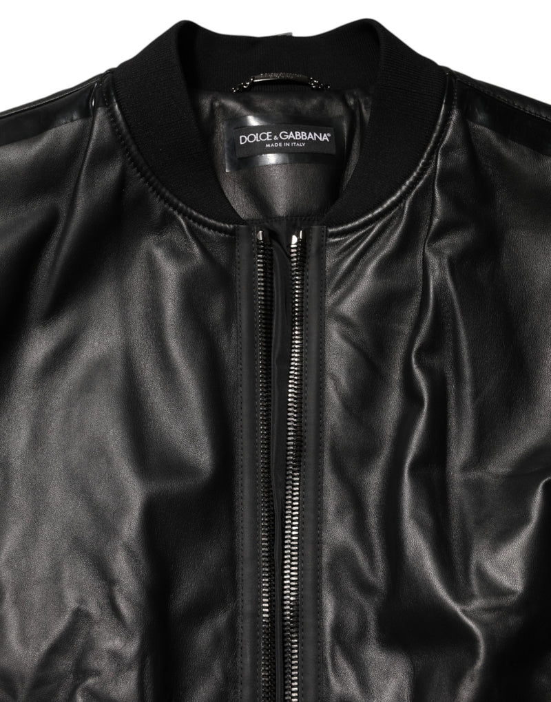 Dolce & Gabbana zwart leren nylon blousonjack met volledige rits