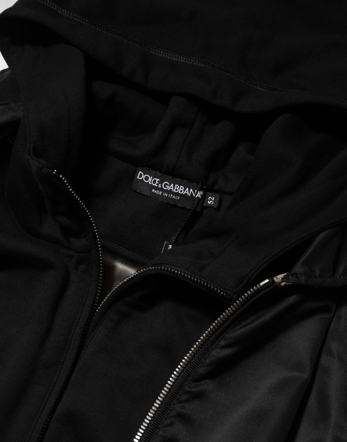 Dolce & Gabbana Veste bomber à capuche en coton noir et fermeture éclair intégrale