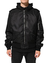 Dolce & Gabbana Veste bomber à capuche en coton noir et fermeture éclair intégrale