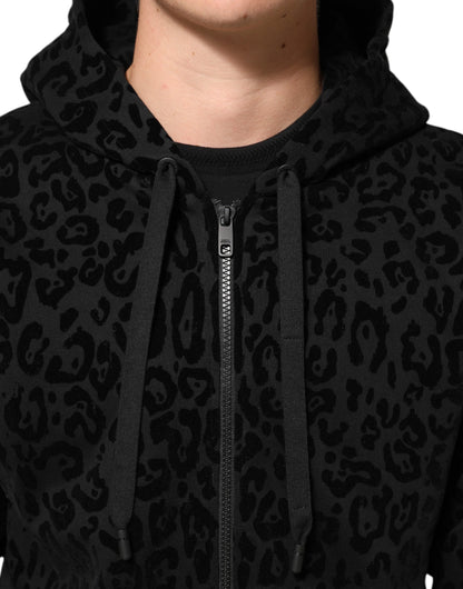 Dolce & Gabbana Black Cotton Hooded Full Zip Bomber Jacket