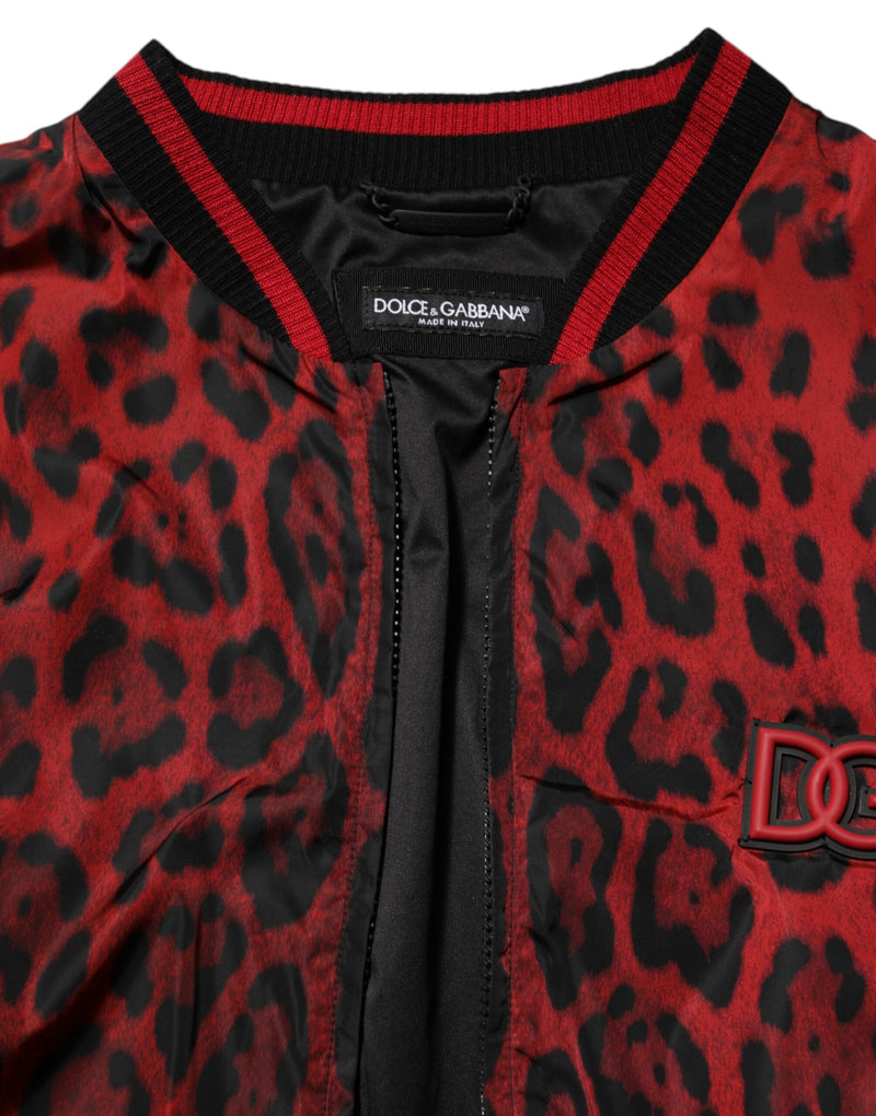Dolce & Gabbana Rood Luipaardprint Bomberjack met Ritssluiting voor Heren