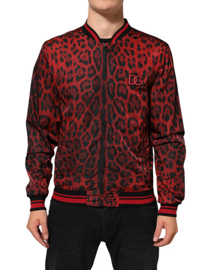 Dolce & Gabbana Red Leopard Print Full Zip Bomber Men Jacket