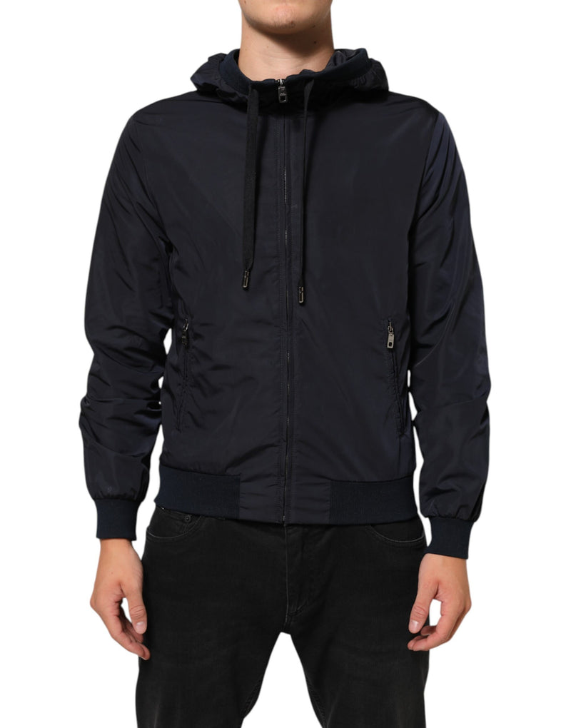 Dolce & Gabbana Veste bomber à capuche zippée intégrale avec logo bleu