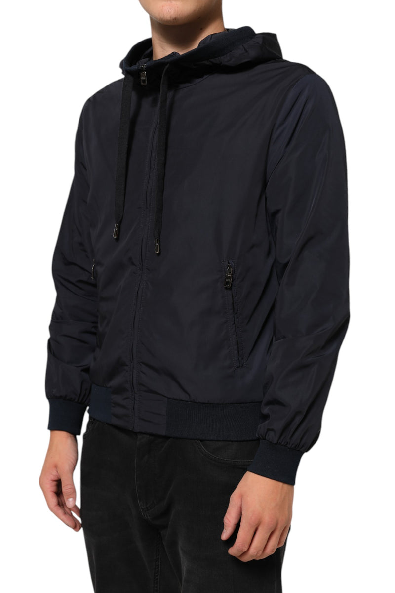 Dolce & Gabbana Veste bomber à capuche zippée intégrale avec logo bleu