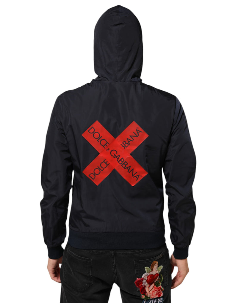 Dolce & Gabbana Veste bomber à capuche zippée intégrale avec logo bleu