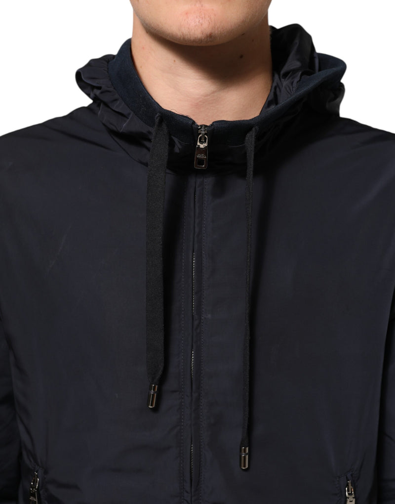 Dolce & Gabbana Veste bomber à capuche zippée intégrale avec logo bleu