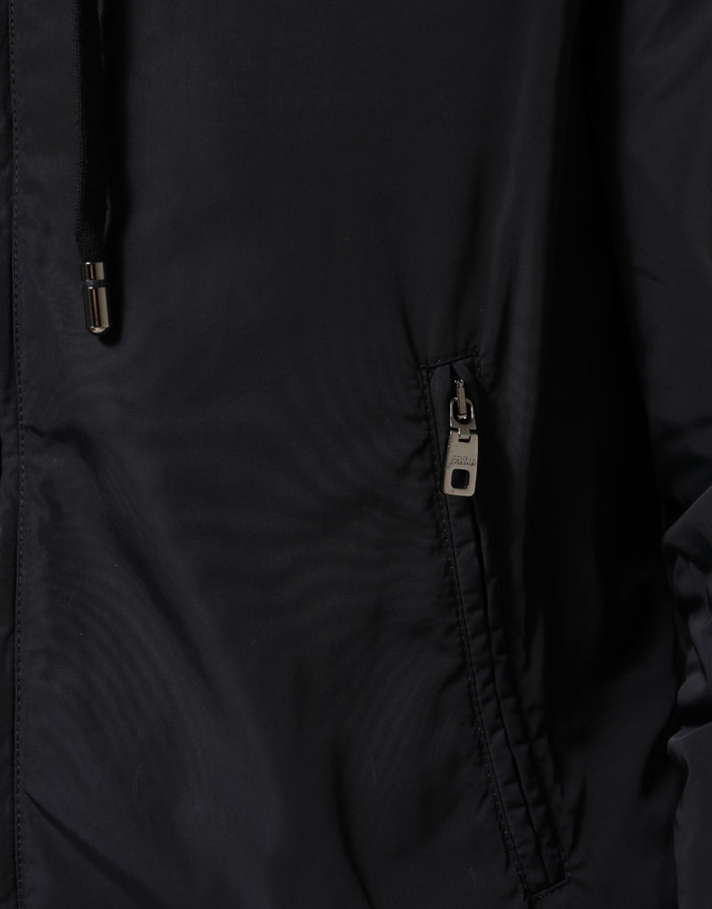 Dolce & Gabbana Veste bomber à capuche zippée intégrale avec logo bleu