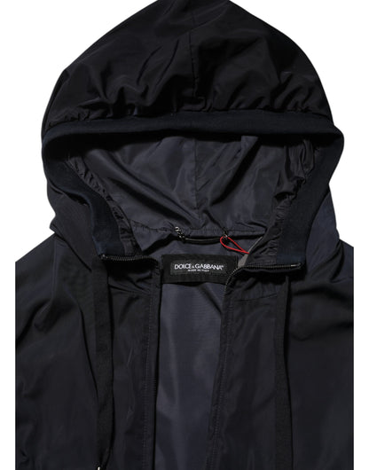 Dolce & Gabbana Blue Logo Tape Hooded Full Zip Bomber Jacket