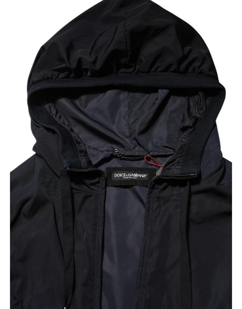 Dolce & Gabbana Veste bomber à capuche zippée intégrale avec logo bleu