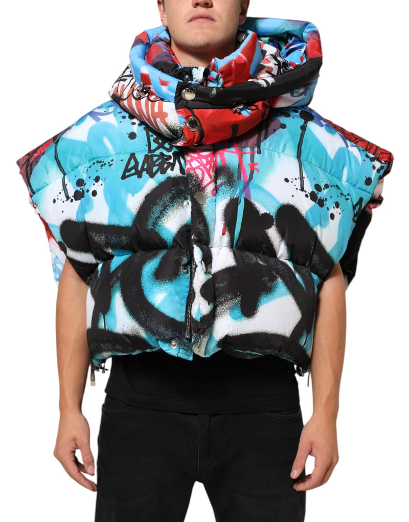 Dolce & Gabbana Multicolor Graffiti Hooded Sportswear Vestjack
