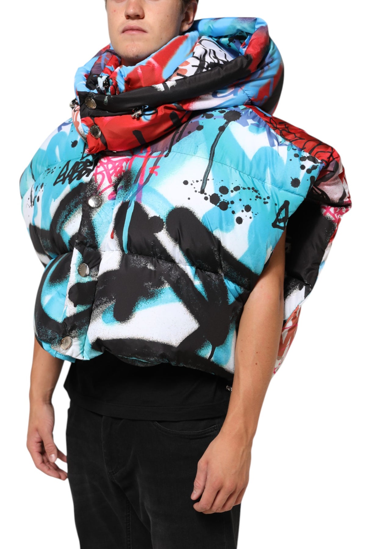 Dolce & Gabbana Veste sans manches à capuche multicolore à motif graffiti