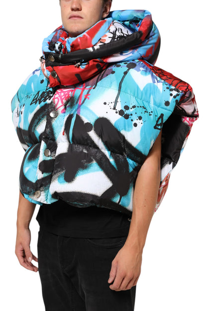 Dolce & Gabbana Multicolor Graffiti Hooded Sportswear Vest Jacket