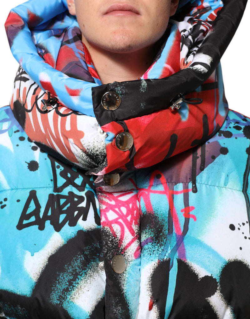Dolce & Gabbana Multicolor Graffiti Hooded Sportswear Vestjack