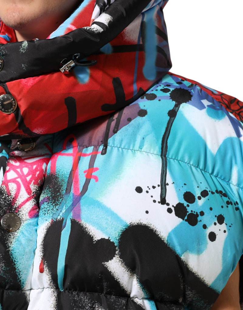 Dolce & Gabbana Multicolor Graffiti Hooded Sportswear Vestjack
