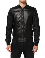 Veste blouson zippée en cuir noir et nylon Dolce & Gabbana