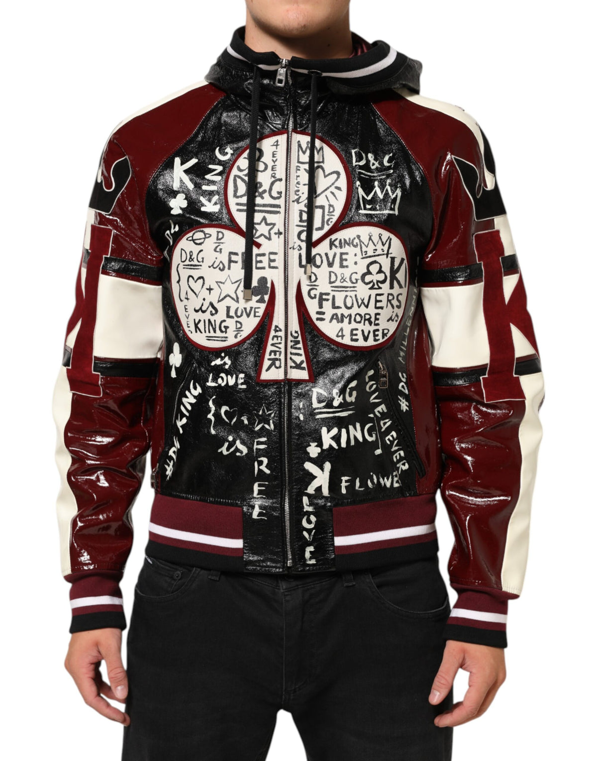 Veste de motard homme Dolce & Gabbana DG King en cuir à capuche multicolore