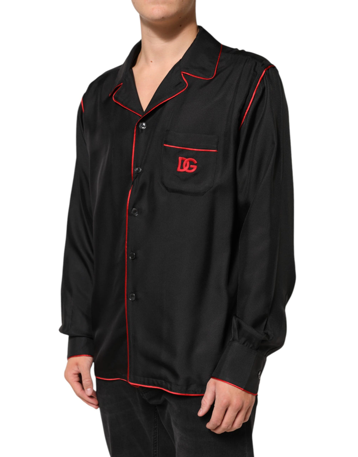 Chemise décontractée en soie Dolce &amp; Gabbana noire et rouge à bordures contrastées