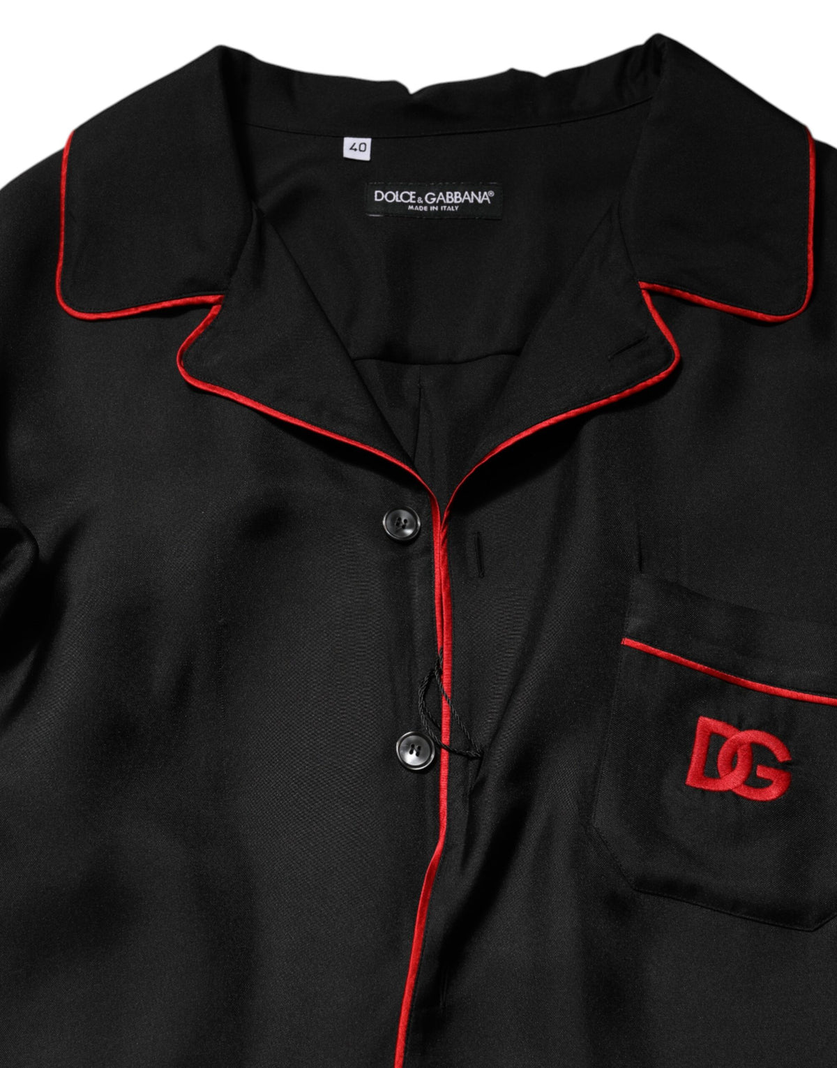 Chemise décontractée en soie Dolce &amp; Gabbana noire et rouge à bordures contrastées