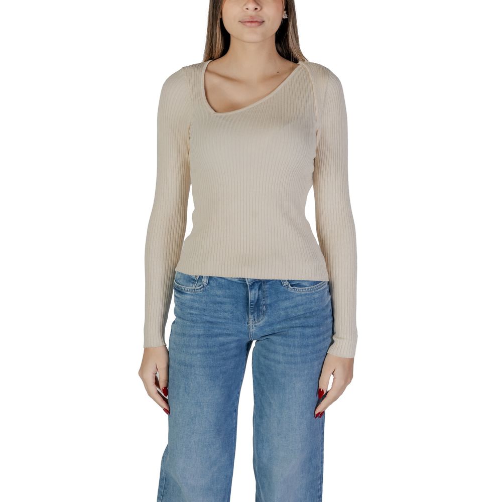 Vila Clothes VINELLY L/S Neck Detail Knit Top - Cream