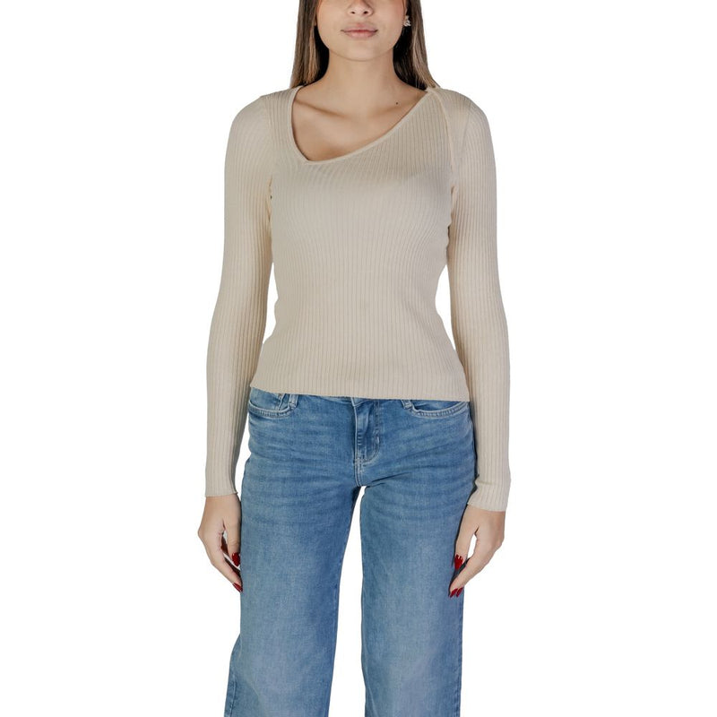 Vila Clothes VINELLY L/S Neck Detail Knit Top - Cream