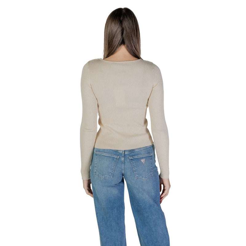 Vila Clothes VINELLY L/S Neck Detail Knit Top - Cream