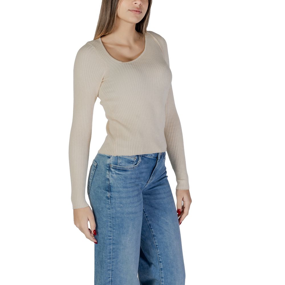 Vila Clothes VINELLY L/S Neck Detail Knit Top - Cream