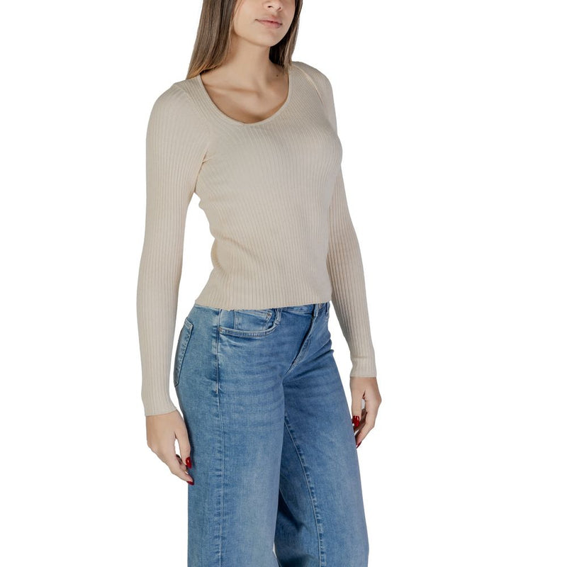 Vila Clothes VINELLY L/S Neck Detail Knit Top - Cream