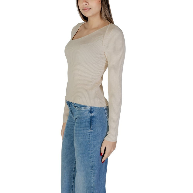 Vila Clothes VINELLY L/S Neck Detail Knit Top - Cream