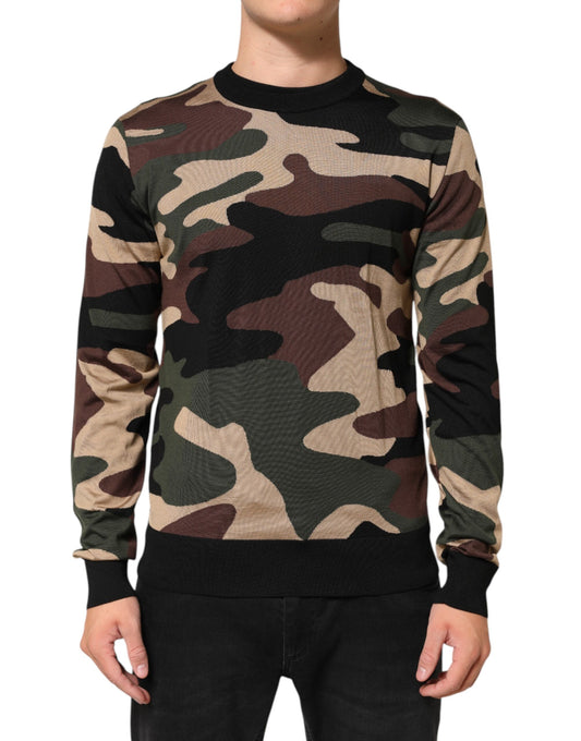 Pull en jersey à col rond multicolore à motif camouflage Dolce &amp; Gabbana pour homme