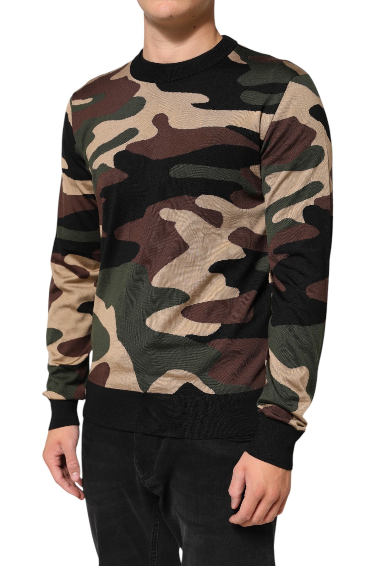Pull en jersey à col rond multicolore à motif camouflage Dolce &amp; Gabbana pour homme