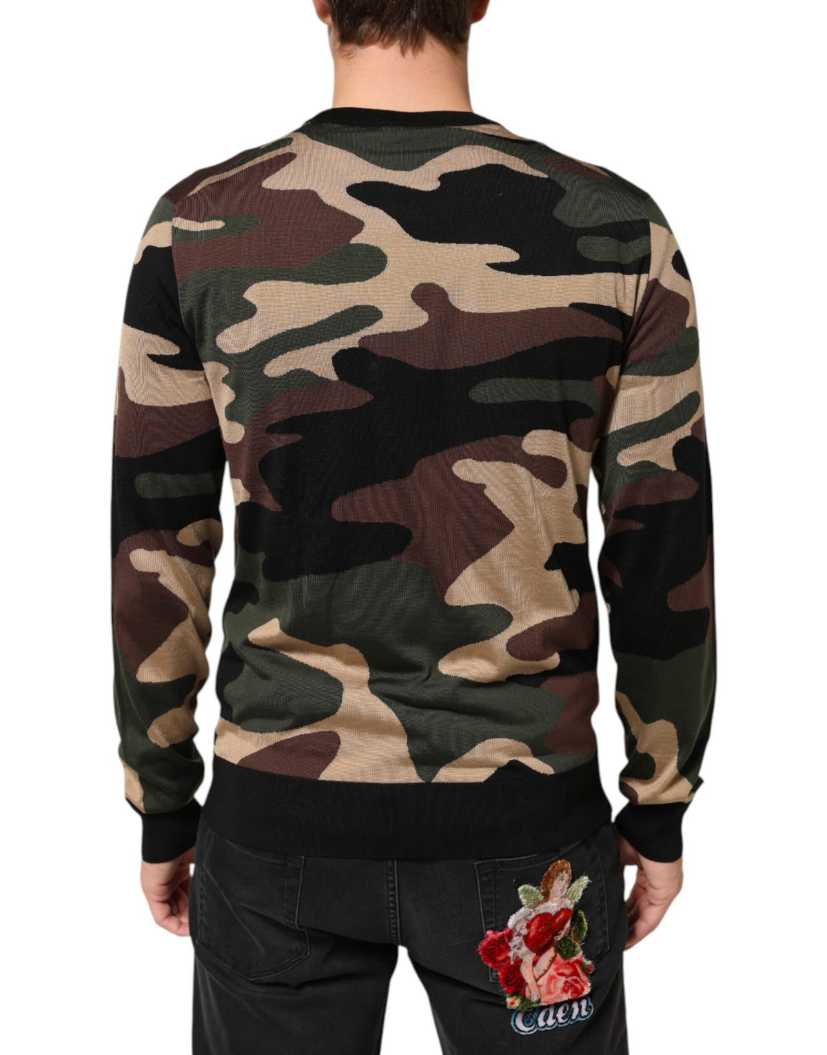 Pull en jersey à col rond multicolore à motif camouflage Dolce &amp; Gabbana pour homme