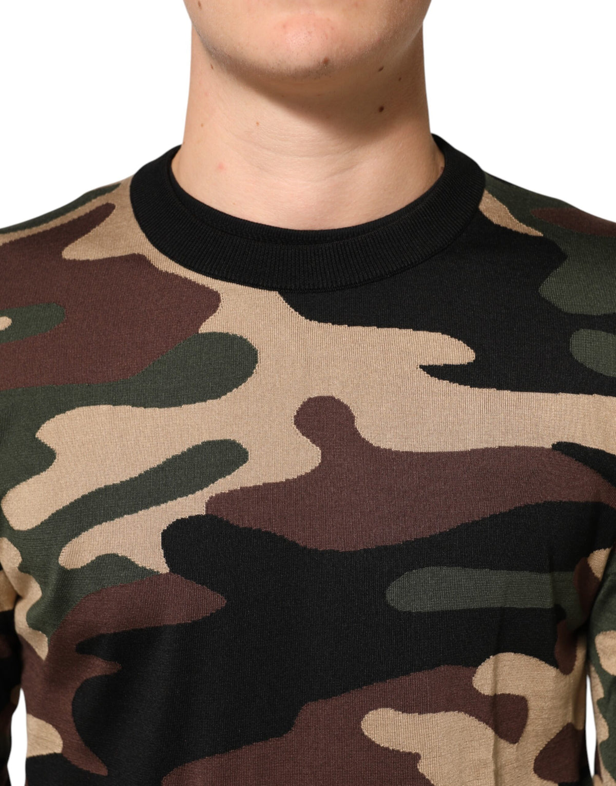 Pull en jersey à col rond multicolore à motif camouflage Dolce &amp; Gabbana pour homme