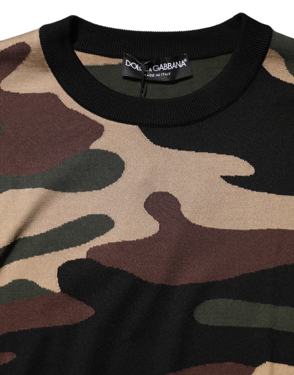 Pull en jersey à col rond multicolore à motif camouflage Dolce &amp; Gabbana pour homme