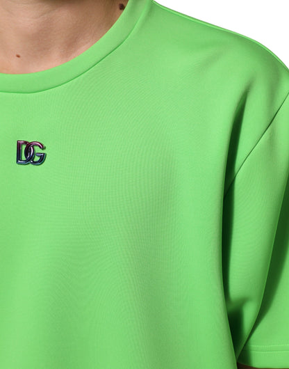 T-shirt à manches courtes à col rond avec logo vert de Dolce &amp; Gabbana