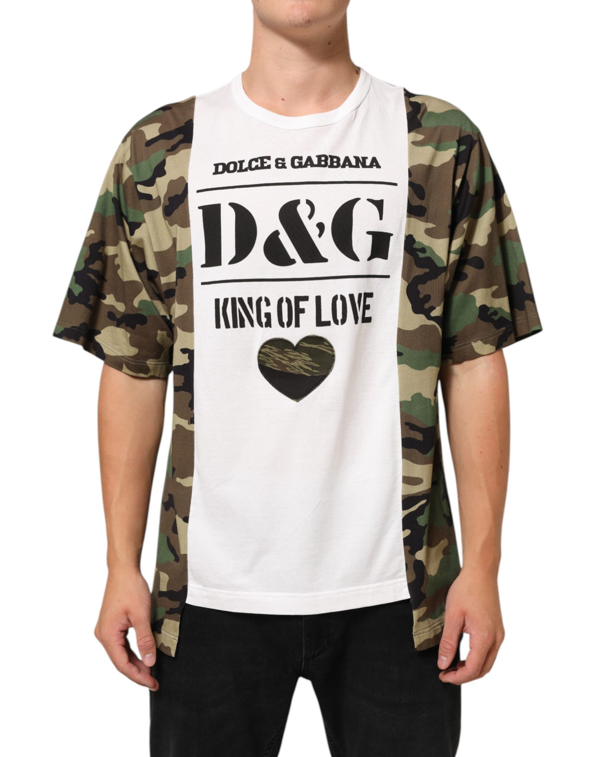 T-shirt homme Dolce &amp; Gabbana blanc à logo camouflage et col rond