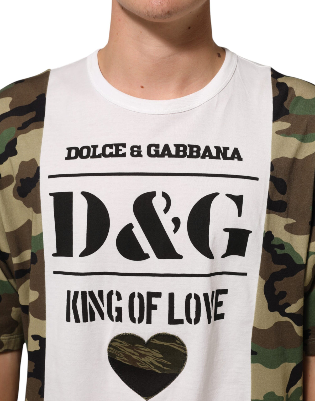 T-shirt homme Dolce &amp; Gabbana blanc à logo camouflage et col rond