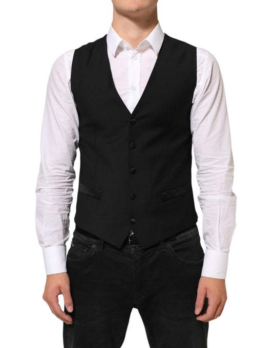 Gilet sans manches noir en laine pour homme, Dolce &amp; Gabbana, pour tenue formelle.
