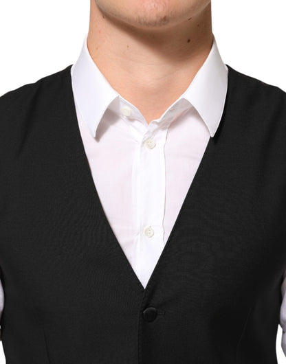 Gilet sans manches noir en laine pour homme, Dolce &amp; Gabbana, pour tenue formelle.