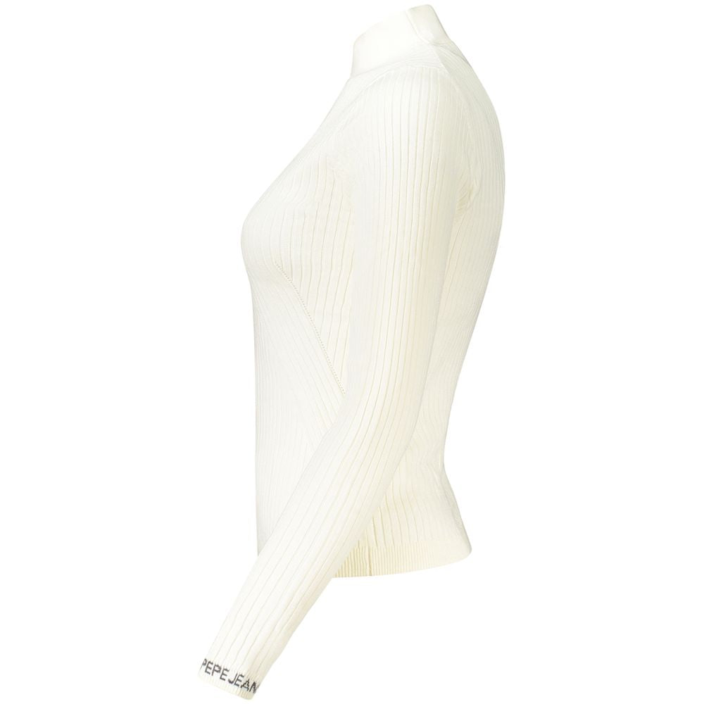 Pepe Jeans Women Sweater - White Cotton with High Neck