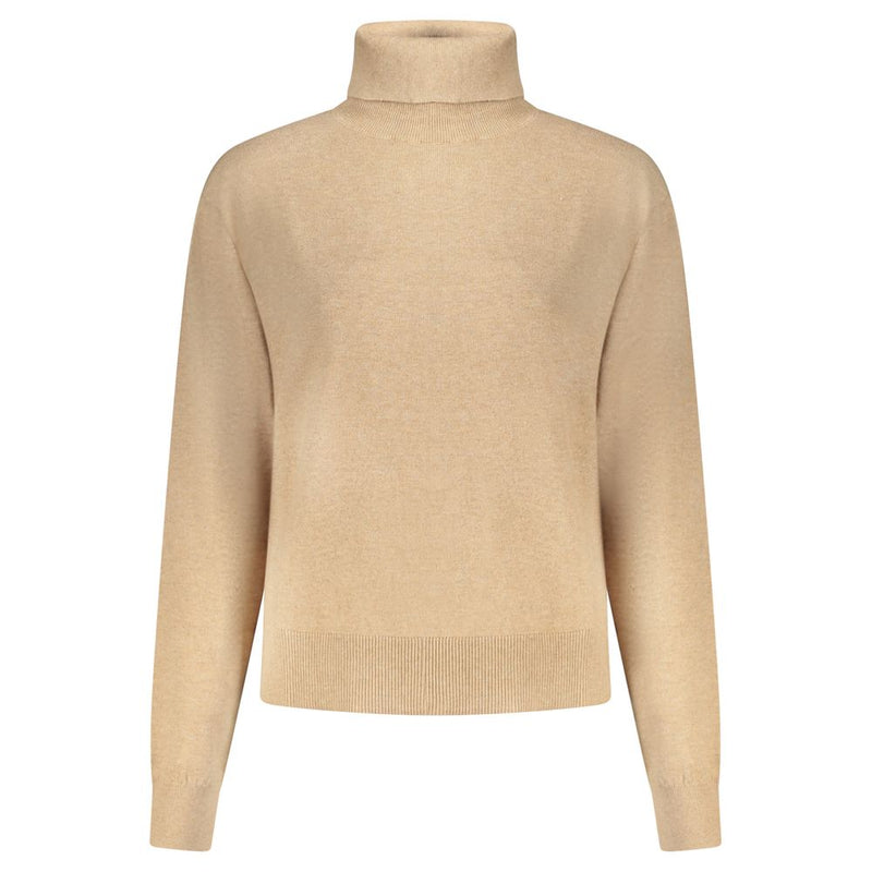 Pepe Jeans Beige Cotton Women Sweater - Chic Turtleneck Design
