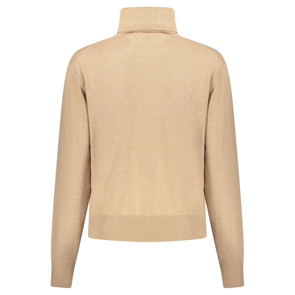 Pepe Jeans Beige Cotton Women Sweater - Chic Turtleneck Design