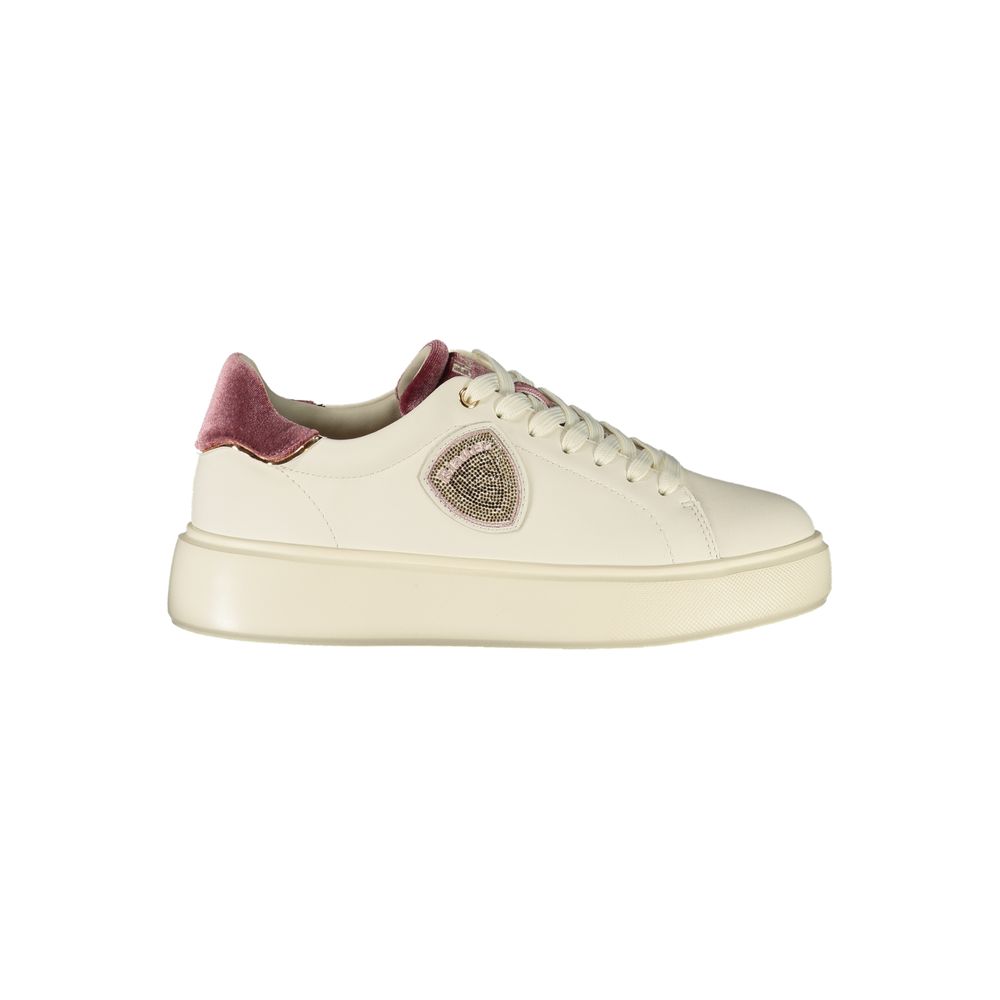 Blauer White Leather Women Sneaker with Rhinestone Accents