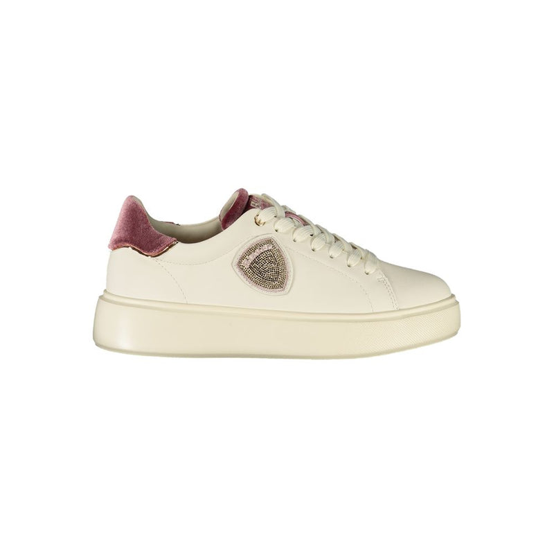 Blauer White Leather Women Sneaker with Rhinestone Accents