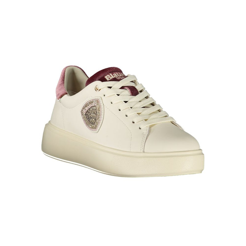 Blauer White Leather Women Sneaker with Rhinestone Accents