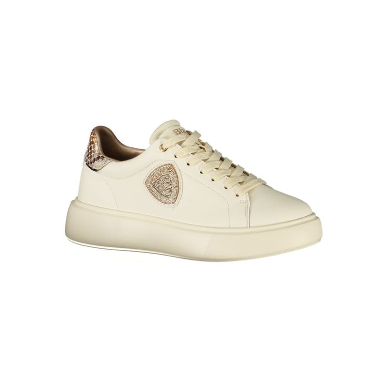 Blauer Beige Leather Women Sneaker with Python Details