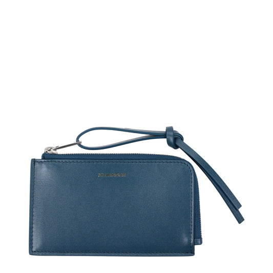 Portefeuilles en cuir bleu Jil Sander