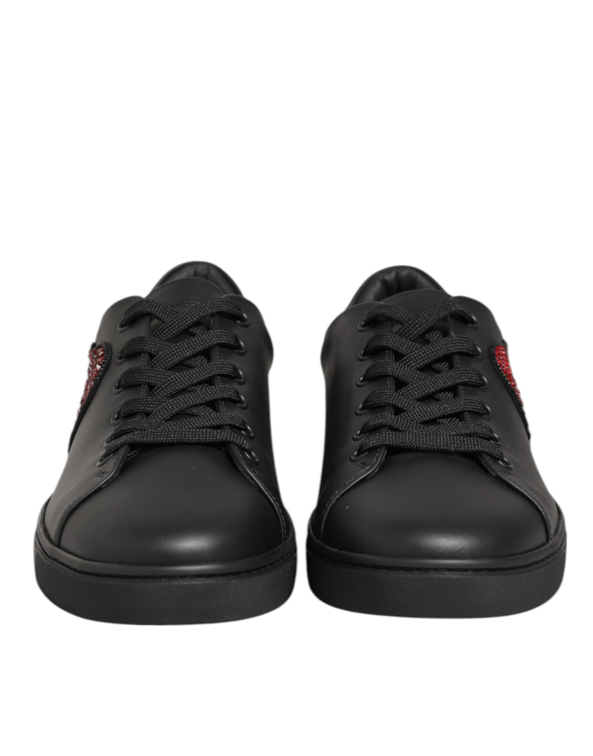 Dolce & Gabbana Black Leather Crystal Heart Sneakers