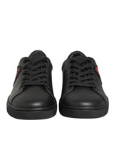 Dolce & Gabbana Black Leather Crystal Heart Sneakers